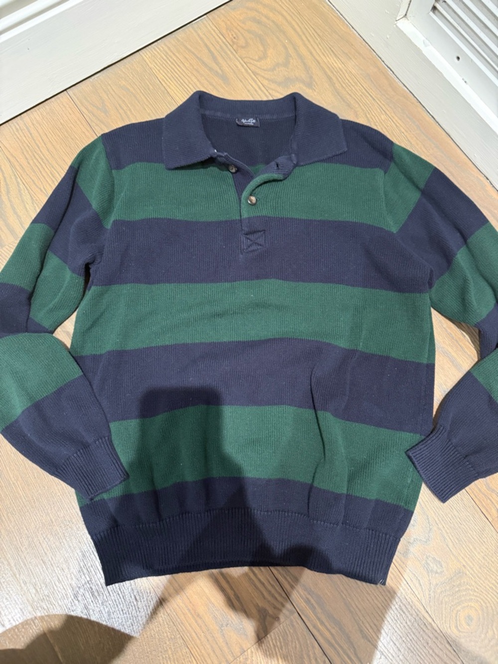 Brandy Melville women’s Navy and Green Striped Polo Sweater